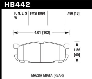 Mazda Miata Brake Pad Set - Rear - Hawk Performance - DTC-60 - `01-`03 Mazda Miata Brake Pad Set - Rear - Hawk Performance - DTC-60 - `01-`03